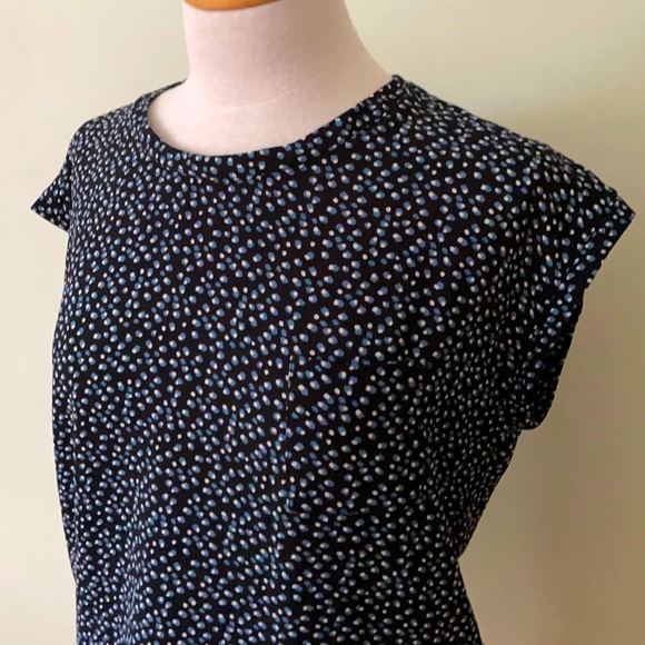 Mango Navy Blue Crew Neck Top With White & Light Blue Specs, Size XS - Picture 3 of 14